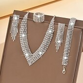 お買い得  ジュエリーセット-ジュエリーセット 4 ラインストーン クロム イヤリング ネックレス 女性用 エレガント 幾何学形 ジュエリーセット 用途 パーティー 結婚式