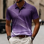 cheap Men's Geometric Polo-Men's Geometic Line Polo Shirts Short Sleeve Polo Shirts Collared Shirts Casual Athleisure 3D Print Buttons Breathable Mesh Summer Spring Blue Purple Green