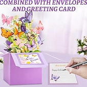  3D-Pop-up-Geburtstagskarte mit Schmetterlingsmotiv für Frauen, lila Blumenboxkarte mit Gänseblümchen, einzigartige Grußkarte mit Schmetterlingsgartenmotiv für Mama, Oma, Schwester, Freundin, inklusive