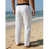 preiswerte Vakantie-Men's Linen Pants Trousers Summer Pants Beach Pants Drawstring Pocket Elastic Waist Color Block Comfort Breathable Knee Length Daily Outdoor Beach Vacation Fashion Black White Inelastic