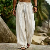 cheap Geometric Pants-Men's Geometric Striped Bohemian Trousers Pants Trousers Baggy Pants Mid Waist Ethnic Outdoor Vacation Dailywear Drawstring Elastic Waist Wide Leg Summer Spring 3D Print Blue White Brown