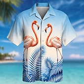 baratos Plantas Tropicais-Men's Flamingo Coconut Palm Tropical Plants Summer Hawaiian Shirt Tropical Shirts Aloha Shirt Short Sleeve Hawaiian Daily Beach Vacation Wear Summer Spring Turndown 3D Print Button Up Shirts Blue Pink