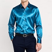 cheap Men's Satin Shirts-Men's Shirt Satin Shirt Dress Shirt Button Up Shirt Prom Shirt Gradient Wedding Formal Blue Silver Black Yellow Long Sleeve Turndown Spring All Seasons Clothing Apparel Plain