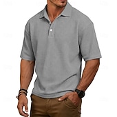 baratos Polo Clássico Masculino-Homens Camisas Polo Waffle Textura Casual Rua Lapela Manga Curta Básico Moderno Tecido Leve Botões Verão Primavera Ajuste Largo Azul Preto Branco Verde Claro Vinho Azul Marinha Camisas Polo Waffle