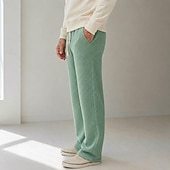 cheap Straight Leg-Men's Waffle Casual Pants - Drawstring Comfortable Trousers - Green