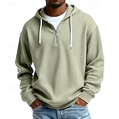 economico felpe con cappuccio da uomo di base-Per uomo Felpa con cappuccio Velluto a coste Felpa con cappuccio e zip corta Aalbicocca Rosso bordeaux Nero Bianco Verde chiaro Con Cappuccio Semplice Cerniera Testurizzato Casuale Quotidiano Sport