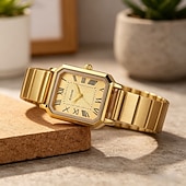 cheap Quartz Watches-Women's Rectangular Watch, Vintage Silver Stainless Steel Expansion Band Watch with Black Roman Numeral Dial, Elegant Ladies Stretch Bracelet Wristwatch, Retro Fashion Jewelry Gift