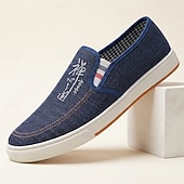 cheap Slip-On Casual Shoes-Men's Blue Slip-On Canvas Loafers – Lightweight Breathable Comfort Shoes, Minimalist Casual Walking Flats for Travel, College, Outdoor and Everyday Wear