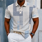 economico Polo geometrica da uomo-Per uomo Blocco di colori Geometrico Polo Manica Corta Magliette polo Camicie con Colletto Casual Athleisure Stampa 3D Bottoni Tessuto retato traspirante Estate Primavera Blu Viola Marrone