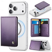 baratos Capas para iPhone-Carteira magnética para iPhone 17, 16, 15, 14, 13 Pro Max e Plus, compatível com MagSafe, com bloqueio RFID, feita em couro PU e fecho magnético. Possui um compartimento fino e removível para cartões