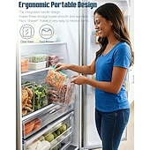 abordables Almacenamiento para la cocina-4PCS Crystal Clear Freezer Storage Bins with Handles, Stackable Deep Freezer Organizer Containers for Upright and Chest Freezer, Refrigerator Drawer Organizer Baskets for Meat, Vegetables, Frozen Food