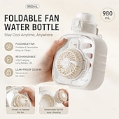 cheap Camping Lights &amp; Lanterns-2 in 1 Water Bottle with Built In Foldable Fan, USB Rechargeable Cooling Bottle with 3 Speed Portable Fan, Portable Cooling Cup with Straw, Detachable Design for Travel, Camping, Gym