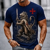  Hombre León Caballeros templarios Cruz Camiseta Manga Corta Camiseta Impresión 3D Cuello Barco Camisa Religioso Calle Fiesta oscura Negro Burdeos Caqui Todas las Temporadas Ropa S M L XL XXL XXXL