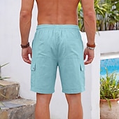cheap Holiday-Men's Shorts Linen Shorts Summer Shorts Beach Shorts Drawstring Elastic Waist Multi Pocket Plain Comfort Soft Knee Length Daily Outdoor Beach Vacation Fashion Khaki Black Inelastic