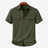 cheap Men's Work Shirts-Men's Shirt Casual Shirt Corduroy Shirt Button Up Shirt Black White Yellow Navy Blue Brown Short Sleeve Plain Shirt Collar Casual Daily Front Pocket Clothing Apparel Elegant Fashion Casual