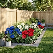  6 Pcs Artificial Geranium Flowers for Outdoors Geranium Silk Flowers Outdoor UV Resistant Plants Faux Patriotic Flowers for 4th of July Home Kitchen Table Centerpieces Decor (6, RedWhiteBlue)