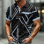abordables Men's Geometric Polo-Men's Geometic Polo Shirts Short Sleeve Polo Shirts Collared Shirts Casual Outdoor Athleisure Daily Wear 3D Print Buttons Breathable Mesh Spring &amp; Summer Blue Purple Brown