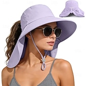 abordables Artículos para el hogar-Sombrero de sol para mujer, plegable, de ala ancha, con solapa para cubrir el cuello y abertura para coleta. Permite llevar coleta sin oprimir la cabeza. Transpirable y fresco, ideal para vacaciones