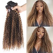 baratos 3 conjuntos de extensões de cabelo natural-3 pacotes de cabelo humano ondulado cacheado, 18, 20 e 20 polegadas, com mechas, cor p4/27.