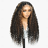 baratos Perucas de seda frontais de cabelo natural-Cabelo humano remy Frente de renda 13x6 Peruca Parte livre Cabelo Brasileiro Encaracolado Preta Ruivo Peruca 180% Densidade do Cabelo Cabelo com Luzes / Reflexos Para Feminino Longo Perucas de Cabelo