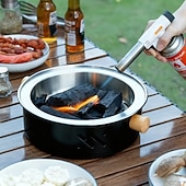 billige Grills og utendørs kokk-4-delt kullgrillsett i rustfritt stål, bærbar sammenleggbar kullgrill, multifunksjonell innendørs utendørs kjøttstekehylle, essensielt grillverktøy for familiesammenkomster, uunnværlig