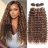 cheap 3 Bundles Human Hair Weaves-3 Bundle Hair Weaves 18 20 20 Inch Highlight P4/27 Deep Wave Human Hair Bundles