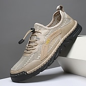 baratos Sapatos Casuais com Cadarço-Tênis aquáticos masculinos bege para atividades ao ar livre - respiráveis, de secagem rápida, com cadarço, ideais para caminhadas na praia, atividades aquáticas, viagens ao ar livre e uso casual no verão.
