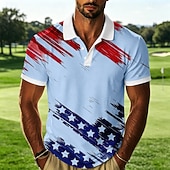  4th of July 2026 250th Men's American US Flag Sports Polo Shirts Short Sleeve Polo Shirts Collared Shirts Casual Athleisure Daily Wear Festival Wear 3D Print Buttons Breathable Mesh Spring & Summer