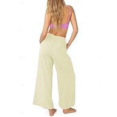 abordables pierna ancha y cintura alta-Mujer Algodón Perneras anchas Moda Ropa de calle Casual Longitud total Alta cintura Plano Bolsillo Cintura elástica Confortable Comodidad Suave Elástico Exterior Vacaciones Calle Azul Piscina