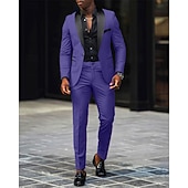  Men's Blazer+Dress Pants Blazer Suits Business Cocktail Party Wedding Party 2 Piece Fashion Casual Spring Fall Polyester Color Block Pocket Buttons Comfortable Single Breasted Blazer Dark Gray Black