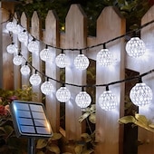 cheap Solar Outdoor Lights-Solar Powered Garden Fairy String Lights Iron Moroccan Ball Fairy Lights 12m 100LEDs for Home Yard Balcony Porch Trees Outdoor Party Decoration