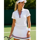 baratos Camisa Feminina-Mulheres Riscas Cor Sólida Camisa Esportiva Camisa polo de caminhada Camisa de tênis Camiseta de tênis Manga Curta Clássico Leve Esticar Pavio Humido Respirável Tênis Golfe Corrida Colarinho polo