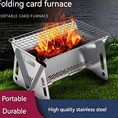 baratos Grills &amp; Outdoor Cooking-Conjunto de churrasqueira dobrável para uso externo com 2 peças, incluindo fogão a cartucho de aço inoxidável e fogão a carvão portátil, perfeito para camping, trilhas, festas no jardim, piqueniques,