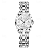 economico Orologi al quarzo-Orologio da donna Olevs, cinturino in acciaio inossidabile argentato, quadrante nero, numeri arabi, orologio analogico al quarzo con datario, impermeabile, orologio elegante da donna.