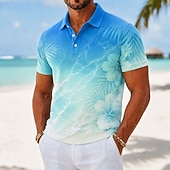 abordables Polo hawaïen pour homme-Homme Fleuri Polos Hawaïens Manche Courte Polos Chemises à Col Occasionnel Athleisure Vêtements de vacances Impression 3D Boutons Maille Respirante Printemps &amp; Été Bleu Marron Bleu ciel