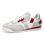 cheap Casual Sneakers-Men's White and Red Casual Sneakers Lace-Up Lightweight Comfort Walking Shoes Modern Low Top Footwear for Daily Wear, Travel, Commuting and Everyday Leisure