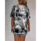  Women's T Shirt Tee Drawstring Graphic Tie Dye Bohemia Vintage Tropical Short Sleeve Asymmetrical V Neck Regular Tops Casual Daily Beach Blue Black Summer Spring Fall Winter