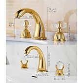cheap Multi Holes-Widespread Bathroom Sink Mixer Faucet, Brass Basin Taps 2 Handle 3 Hole Retro Style Crystal Handle, Washroom Bath with Hot and Cold Water Hose
