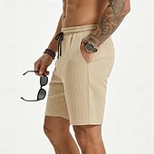 cheap Casual Shorts-Men's Shorts Summer Shorts Beach Shorts Casual Shorts Jacquard Pocket Elastic Waist Plain Comfort Breathable Knee Length Outdoor Beach Vacation Vacation Fashion Khaki Black Micro-elastic