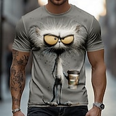  Homens Animal Gato Camiseta Manga Curta Camiseta Impressão 3D Gola Redonda Camisa Engraçado Casual Diário Rua Cinzento Verão Primavera Roupa S M L XL 2XL 3XL