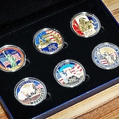  Conjunto de 6 moedas comemorativas do 250º aniversário dos EUA em caixa de presente, moedas patrióticas para colecionadores de 1776 a 2026, lembrança do Dia da Independência, moedas históricas