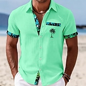 preiswerte Tropische Pflanzen-Herren Kokospalme Tropische Pflanzen Sommer Hawaiihemd Tropische Hemden Alohahemd Kurzarm Hawaiianisch Täglich Strandurlaub Sommer Umlegekragen 3D-Druck Eine Tasche vorne Hemden mit Knopfleiste Blau