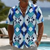 abordables Chemise vintage-Homme Géométrique Rhombe Chemise Chemise d'été Chemise Boutonnée Manche Courte ancien Quotidien Vacances à la Plage Été Printemps Col Rabattu Impression 3D Chemises boutonnées Bleu Jaune Rouge Orange