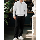 cheap Tracksuits-Men's Tracksuit Jogging Suit Workout Suits Drawstring with Pocket Solid Colored Athletic Clothing Set Fall Black White Outdoor Travel Sports Windproof Warm Breathable Long Sleeve Sport Activewear