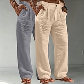 voordelige Klassiek-Voor heren Linnen broek Broek Zomerbroek Wijde broek Strandbroeken Zak Effen Comfort Ademend Volledige lengte Casual Dagelijks Buiten Vakantie Modieus Wit + kaki Bruin + Zwart Inelastisch
