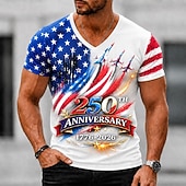 cheap Patriotic 250 T-shirts-4th of July 2026 250th Men's American US Flag T Shirt Short Sleeve T shirt 3D Print V Neck Shirt Patriotic Daily Festival Blue Black White Spring &amp; Summer Clothing Apparel S M L XL XXL XXXL