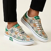 preiswerte Lässige Sneakers-Bedruckte Herren-Sneaker aus Canvas mit Schnürung, lässige Retro-Sneaker mit niedrigem Schaft für Streetwear, Musikfestivals, Reisen und den Alltag