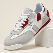 cheap Casual Sneakers-Men's White and Red Casual Sneakers Lace-Up Lightweight Comfort Walking Shoes Modern Low Top Footwear for Daily Wear, Travel, Commuting and Everyday Leisure