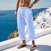 economico Vacanza-Per uomo Pantaloni in cotone e lino Pantaloni Pantaloni Estivi Pantaloni Larghi Pantaloni da Spiaggia Coulisse Elastico in vita Tinta unica Semplice Comodità Traspirante Lunghezza intera Casuale