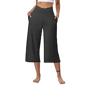 economico gamba larga e vita alta-Per donna Pantaloni capri Pantaloni da yoga Gamba larga Moda Streetwear Casual Lunghezza al polpaccio Misura del girovita medio Semplice Tasca Comodo Comodità Morbido Elasticizzato All'aperto Vacanza